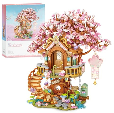 Finger Rock Kirschblüten Baumhaus Mini Klemmbausteine, 1149 Teile Garten Haus, Blumen Bonsai Deko Modell, Creative Geschenk für Erwachsene oder Jugendliche