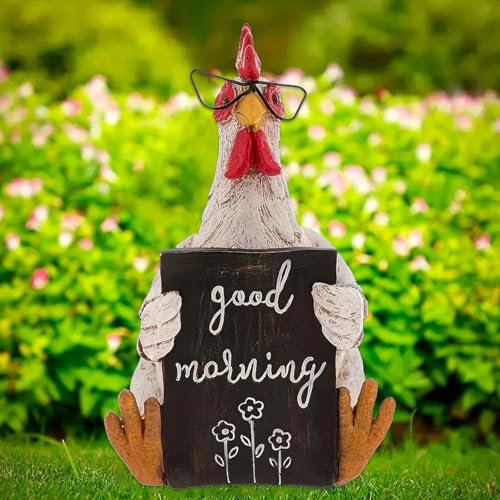 DAZZTIME Statua da Giardino Gallo,Figura Decorativa in Resina,Resina Pollo Statua,Statua da Giardino Decorazione Gallo,Statuette Decorative per Recinzione di Pollo,per Esterni per Cortile e Patio