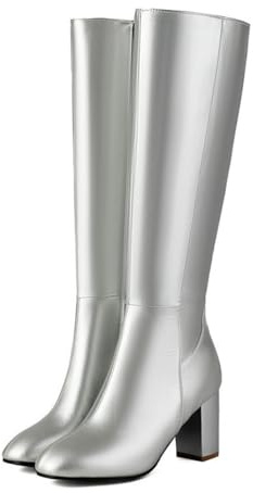 ticticlily Bottes Haute Femme Cuissardes Elastique Longues Boot de Hiver Chaussures Cuir Talon Bloc Bottes mi-Mollet Bottines à Talons Bloc