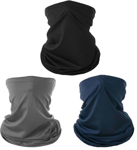 Bigoco Elastisk halsskydd, cool, multifunktionell, bandana, snabbtorkande, anti-sol, mask, hattar, anti-UV, mask, halsduk, 3 st, Svart + marinblå + grå, Taille unique-Elastique