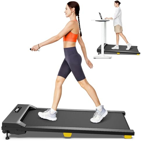 UREVO Almohadilla 9% Inclinada Cinta de Correr, Walking Pad mit Sechs-Punkt-Stoßdämpfung, Cinta de Correr Debajo Escritorio, para Hogar y Oficina, 2.5HP Cinta de Andar 1-6 KM/H