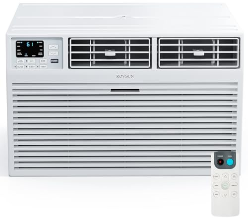 ROVSUN 12000 BTU Through the Wall Air Conditioner with Remote Control, 4-in-1 Wall AC Unit, Heater, Dehumidifier & Fan with Timer for Bedroom, Apartment, Dorm up to 450 Square Feet, 230V/60Hz