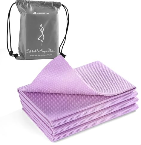 Avoalre Esterilla de Yoga Plegable, Colchoneta Pilates y Fitness PVC Antideslizante Gruesa 5MM Portátil Yoga Mat para Deportes, Gimnasia, 173x61CM, Morado Claro
