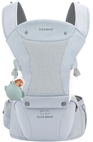 Bebamour Baby Carrier Newborn to Toddler, Ergonomic Hip Seat Carrier 0–36 Months, Adjustable Waist Belt with Head Hood, Teething Pads & Waist Extender, Blue