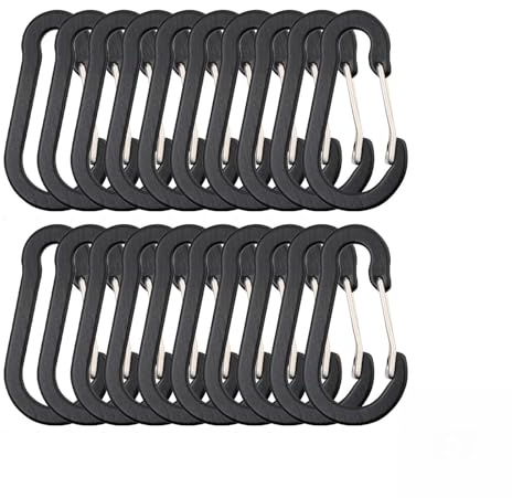 20 stycken karbinhakar, 50 mm liten karbinhake klämma nyckelring aluminium D-ring fjäderskrapa multifunktionell karbinhake liten för utomhussport vandring camping fiske (svart)
