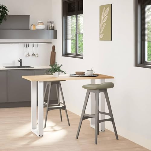 Tidyard Gambe per tavolo da bar, 2 pz in acciaio bianco, struttura robusta, design pratico, piedini regolabili, 50x(90-91) cm, per montaggio facile e stabilità su pavimenti irregolari