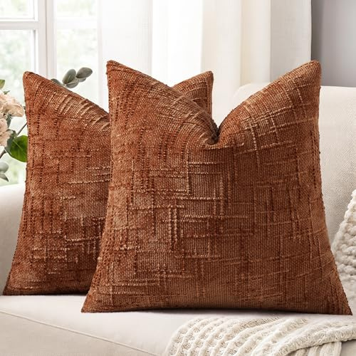 Homaxy Uppsättning av 2 chenille-örngott 50 x 50 cm, mjuka dekorativa soffkuddar, örngott, textur, bambufogar, kuddfodral, dekorativa örngott för vardagsrum, sovrum, heminredning, rost