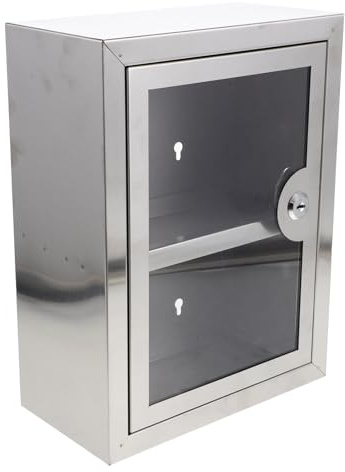 IMIKEYA Scatola di immagazzinaggio in metallo piccola con serratura a doppio strato porta trasparente e acciaio inossidabile armadio da parete 280 x 210 x 110 mm per strumenti medici e