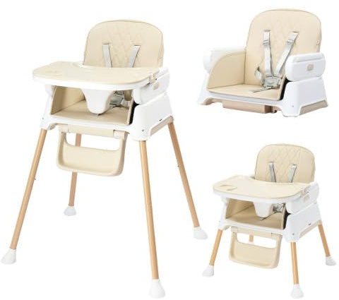 BONNLO Seggiolone Evolutivo per Bambini, 6 Mesi - 3 Anni (Max. 15 kg), Seggiolone Leggero (5 kg), Sedile Pieghevole, Seggiolino Alzapiedi, Sedia da Pranzo per Neonati, Bianco crema