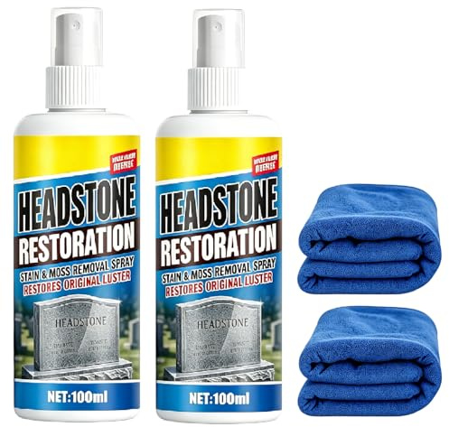 detergente per lapidi in marmo, 2 * 100ml Detergente per Smacchiatore di Pietre, spray per la pulizia delle lapidi, rimuove facilmente depositi, sporco e macchie da tutte le pietre naturali