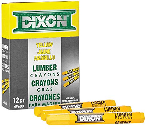 DIXON Industrial Lumber Marking Crayons, 4.5 x 1/2 Hex, Yellow, 12-Pack (X49600)