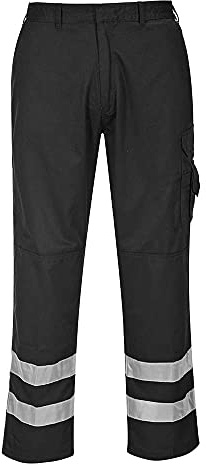 Portwest S917 Iona Säkerhetsstrid Byxor 8 Fickor Elastisk Midja Slitstark | Svart, XL, EN 17353, UPF 40+, Polyester, Dragkedja med Knapp, Reflekterande Tejp, Flera Förvaringsfickor, 2 X Höftfickor