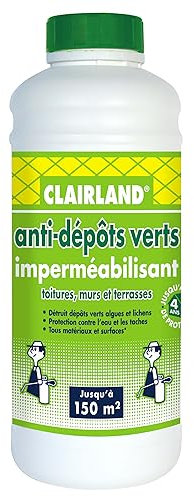 CLAIRLAND Bidon Anti-Dépots Verts et Imperméabilisant des Toitures, Terrasses, Dallages, Murs, Concentré, 1 L, CLAIRIMPER10, Vert