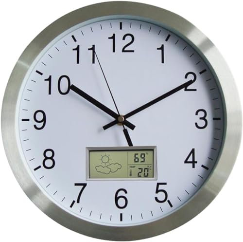 GFYWZ Horloge Murale radiopilotée Changement Heure Automatique, Pendule Murale Radio Pilotée Silencieuse avec Thermomètre hygromètre - Ø 30cm