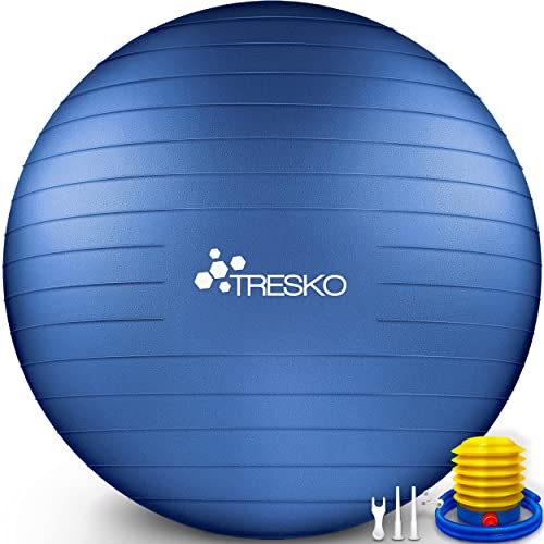 TRESKO Palla Fitness, Palla Pilates Anti-Scoppio 55cm/65cm/75cm/85cm Palla da Ginnastica con Pompa Rapida per Fitness Yoga e Pilates (Indigo Blu, 65cm)