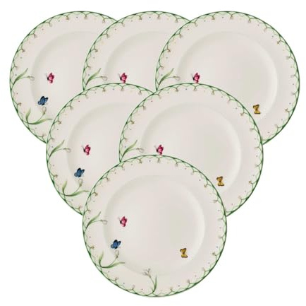 Villeroy & Boch Colourful Spring Speiseteller 6er Set, 27 cm, Runder Teller mit Blümchen-Dekor, Dekoration für Ostern, Premium Porzellan, Weiß/Bunt