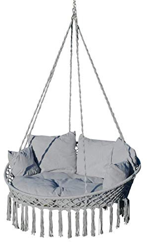 ALEOS. Hängelounger CHILL-OV Hängesessel Schwebeliege Schwebesessel Doppellounge Hängezelt Hängenest Hängesofa mit vielen Kissen in grau faltbar klappbar für 2 Personen