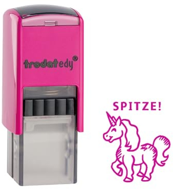 Trodat edy FIX Motivationsstempel für Lehrer und Pädagogen, Stempelset zum Motivieren – 1 Motiv Einhorn SPITZE, Deutsch, Gehäuse Pink, Abdruck Pink, Selbstfärbend, 20 x 20 mm