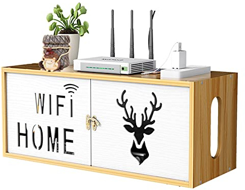NUODWELL Wall-Mounted WiFi Router Storage Box Socket Shielding Wire Finishing Wire Box with Cabinet Door TV Set-top Box Wall Storage Decorative Box（Cherry Wood