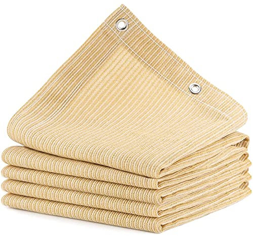 Toldo Vela de Sombra Protección Solar Rectangular, HDPE 95% Protección UV Toldo de Coche con Cuerdas y Bridas para Jardín, Patio, Balcón, Camping, Exteriores pérgola, 1 m 1 Agujero, Arena (3x3m)