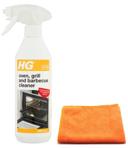 HG Oven Cleaner Spray (500 ML)- Grill, BBQ Cleaner Degreaser- For Effective Removal of Burnt-on Food, Grease and Grime with Ultra Absorbent Microfibre Cleaning Cloth