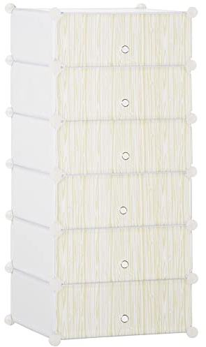 HOMCOM Scarpiera Modulare Salvaspazio con 6 Scatole 45x35x17 cm, Cubi Portaoggetti in Plastica PP e Acciaio, 49x36.5x108 cm, Bianco