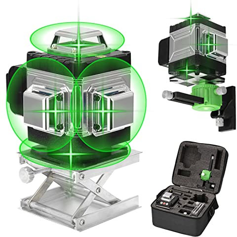 Niveau laser en 4 x 360° 4D 16 Lignes Auo-équilibrage du Niau Laser Vert Rotatif Outil de Niveau Vertical Horizontal avec d'auto-Nivellement IP54 Batteries Rechargeables