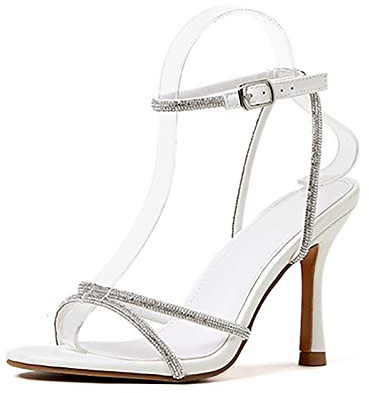 TDHLW Sandali con Tacco a Spillo con Cinturino con Nodo di Strass da Donna, Sandali con Tacco a Spillo con Punta Aperta da Donna, décolleté con Cinturino alla Caviglia Sexy con Strass,Argento,38 EU