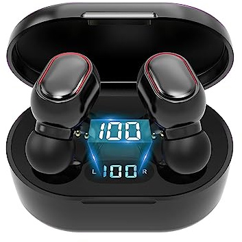Bluetooth-hörlurar, trådlösa in-ear hörlurar Bluetooth med mic, 25 timmars speltid med LED-display, Hi-Fi-stereo, knappkontroll, för mobiltelefon, surfplatta, TV