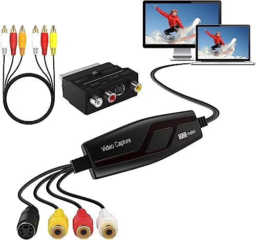 Tarjeta de Captura vídeo capturadora de vídeo USB 2.0,convertidor de Video a RCA a USB, convierta VHS VCR Hi8 Mini DV a Digital,para PC,TV,cámara de Video,Compatible con Mac OS X o