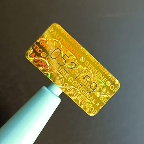 280 x 10 mm (guld) självhäftande skyddsstämplar med holografisk etikett med serienummer 20 x 10 mm (guld)