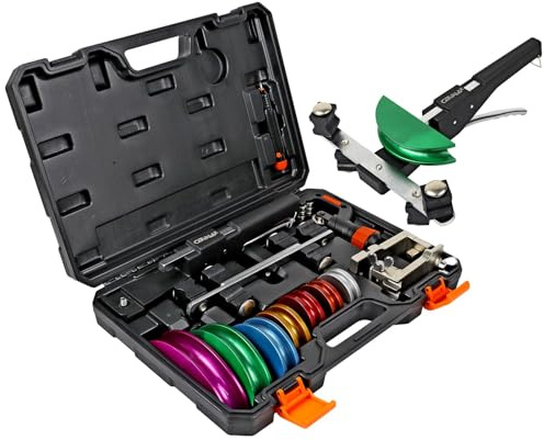 CAVALAX Pipe Tube Bender Set, for 1/4” to 7/8” O.D, 90° Ratcheting Tubing Bender Kit with Reverse Bending Adapters and 7 Multi-Color Aluminum Heads, for HVAC Air Condition Heating Repair