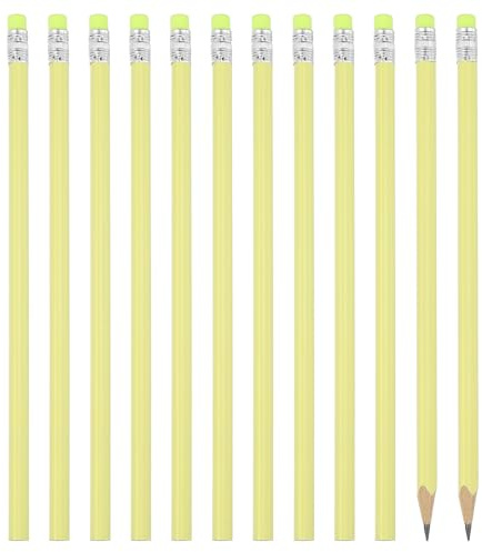 PATIKIL Runda pennor, 12-pack triangel HB grafitpenna träpennor med radergummi för klassrum kontor skrift ritningsmaterial, gul