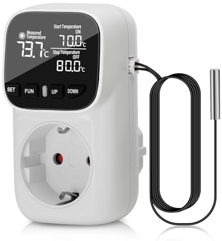 Tomas de Controlador de Temperatura termostato de 230V con Toma de Sensor y Control de Temperatura de sonda para Invernadero, Acuario, congelador