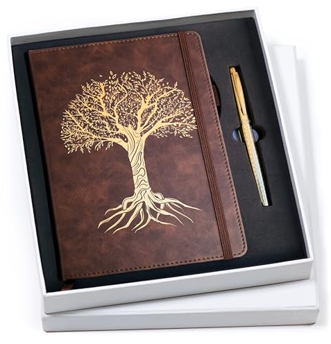 Veway Vegan Leather Journal and Pen Set, Tree of Life Notebook, A5 Lined Writing Journal with 224 Pages, Index and Gift Ready Box