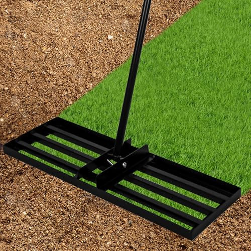 TEOV Rasenrechen 100x25cm mit 2m Verstellbarem Griff Schweres, Arbeitssparendes Rasen Nivellierrechen für Hof, Garten, Golfplatz