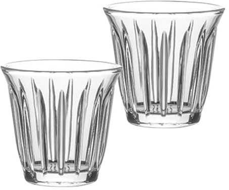 Pasdrucn 2 stycken cappuccino-glas diskmaskinssäkra, iskaffeglas räfflade, latte macchiato-glasset, 90/130/160/200 ml espressomuggar, tjockväggiga, kaffeglas av kristallglas (160 ml)