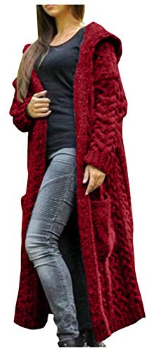 Cardigan long pour femme avec capuche - Cardigan en tricot épais - Couleur unie - Élégant manteau de transition - Oversize - Cardigan long en tricot jacquard - Coupe-vent - Manteau d'hiver Y2K Trench