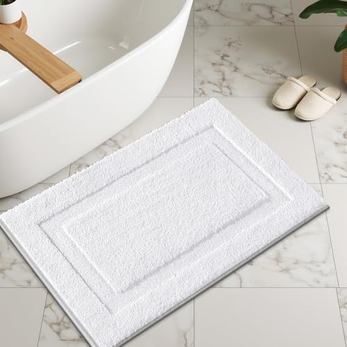 SHACOS Alfombra Baño Antideslizante, Alfombrilla Baño Microfibra Esponjosa Suave, Alfombra Baño Secado Rapido Lavable A Máquina, Apto para Ducha O Bañera, Blanco, 50 X 80 cm