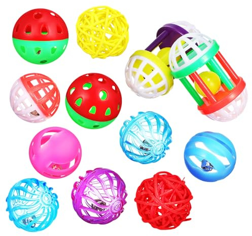 ANDRESLAD Juguetes Periquitos Bolas para Pájaros 12 Piezas de Plástico para Masticar y Entrenamiento Decorativos para Jaula de Pequeños Pájaros