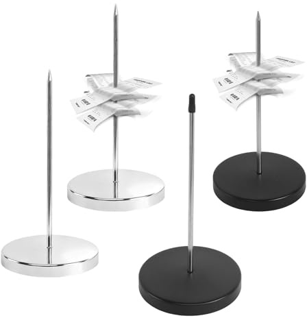 4 brochetas para notas, soporte para notas de papel con pie redondo, soporte para recibos de acero inoxidable, soporte para recibos de efectivo, para guardar notas, bares, oficinas, hoteles