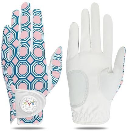 XJBTBA Guantes de Golf para Mujer, Mano Izquierda, Derecha, Piel sintética con Marcador, Colores completos para Dedos/uñas, Paquete económico, Guante de Golf OPTI-Color para Mujer, patrón de, Agarre