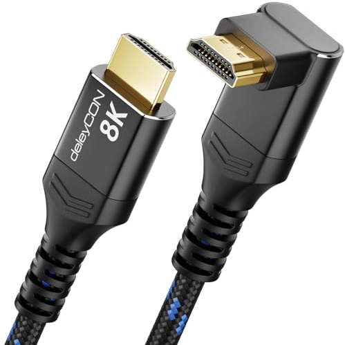deleyCON 8K HDMI 2.1 Kabel 1,5m vinklad (270° Graders Vinkel) för TV, Bildskärm, PS4, PS5, Dolby Atmos Soundbar EARC, HDR10+, 48 Gbps Ultra High Speed-Kabel - 10K/8K@60Hz, 4K@120Hz/144Hz, 2K@240Hz