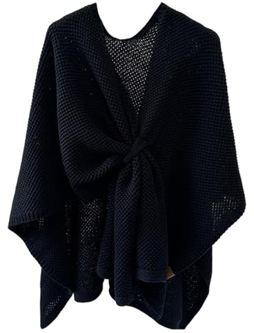 Eauptffy Poncho para mujer de punto elegante con frente abierto, capa de gran tamaño, chal envolvente, chaqueta de punto con apertura frontal, versátil, transpirable, poncho de punto, pañuelo de