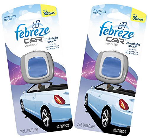Febreze 2 mL (0.06 FL OZ) Car Vent Clips Air Freshener and Odor Eliminator, Midnight Storm Scent (2 CLIPS)