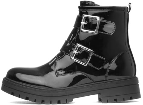 Lilley Girls Black Patent Buckle Zip Up Ankle Boot