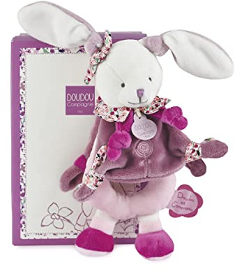 Doudou et Compagnie - Hochet Grelot Peluche - 19 cm - Collection Cerise Le Lapin - Rose Liberty - Boîte Cadeau - Idée Cadeau Naissance Filles et Garçons - Doudou pour l'Éveil Sonore - DC2700