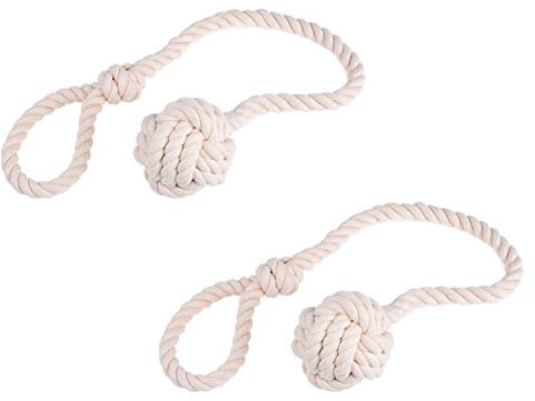 Curtain Rope Tiebacks - Easy Knot Loop Connection - Holds Your Window Drapes Open - Hand Knitted - Natural Cotton - Neutral Light Beige Color - One Pair (Set of 2) - Elegant Home Décor Solution