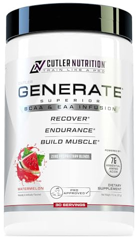 Generate EAA and BCAA Powder: Best Post Workout Recovery Drink and Branched Chain Amino Acids Supplement with Essential Amino Acids, 5g BCAAs, 2g EAAs for Lean Muscle Mass | Watermelon, 30 Servings