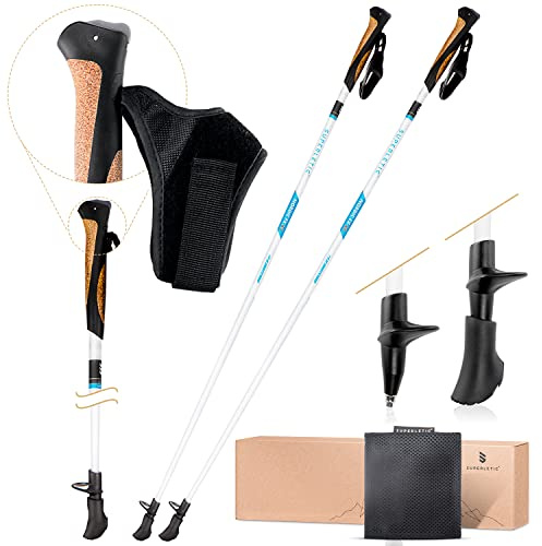 Superletic Bastones Senderismo Marcha Nordica Ajustables, Mujeres, Hombres, Trail Running y Trekking, Bastones Plegables para Caminar, Baston Extensible Fibra Carbono, Mango Corcho, Palos Senderismo